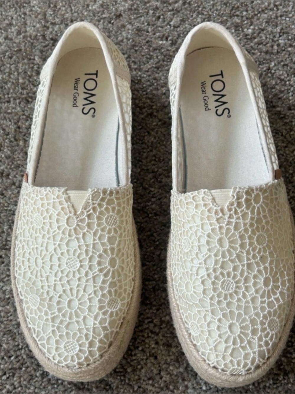 Toms Ivory Crochet Espadrille Flats